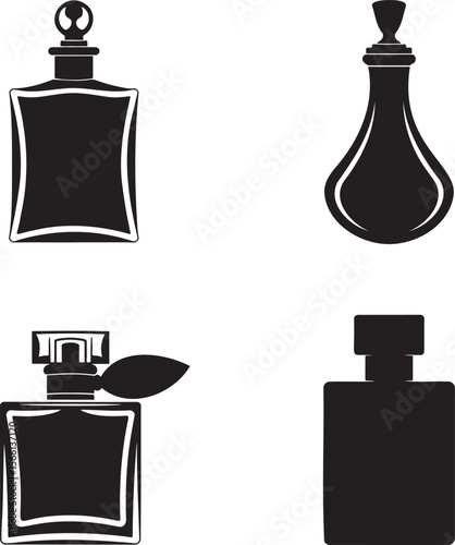 Premium perfume bottle silhouette set vector illustration isolated On Transparent Background