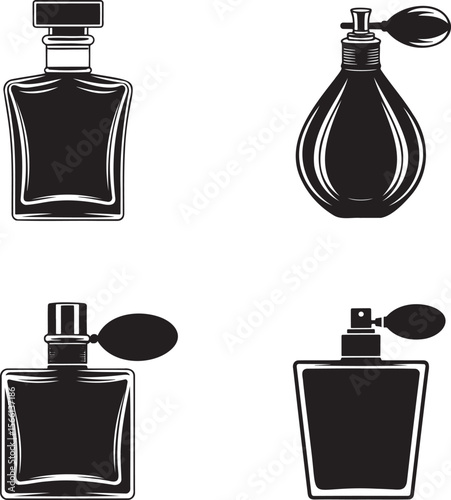 Premium perfume bottle silhouette set vector illustration isolated On Transparent Background