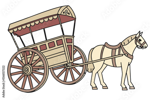 Traditional Horse-Drawn Tanga Cart Vector Illustration on Transparent Background