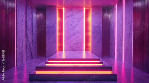 a neon cyberpunk 3D luxury glowing marble podium