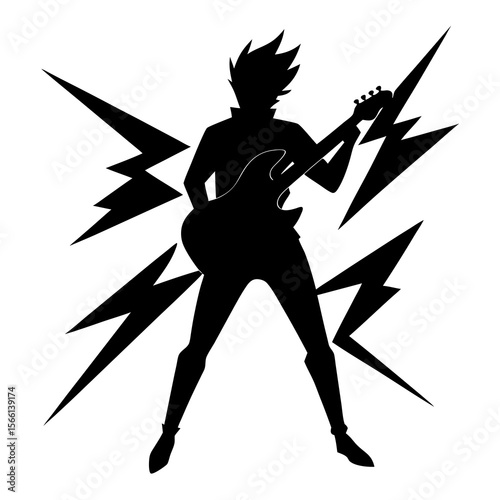 Electric Guitar Player Silhouette – Rock Musician with Lightning Effects