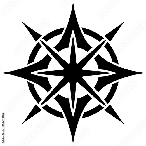Compass Rose Symbol – Black Nautical Navigation Icon