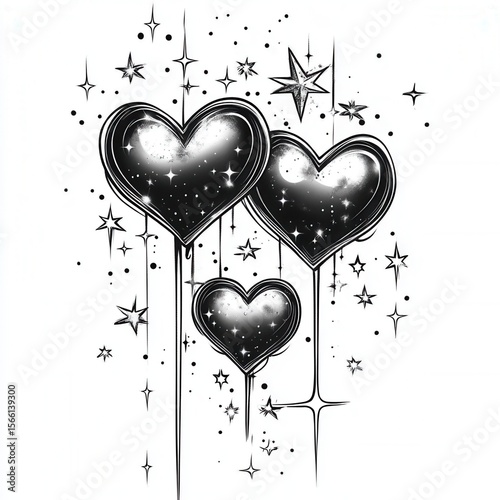 Cute heart and star tattoos coloring page, simple and charming line drawing