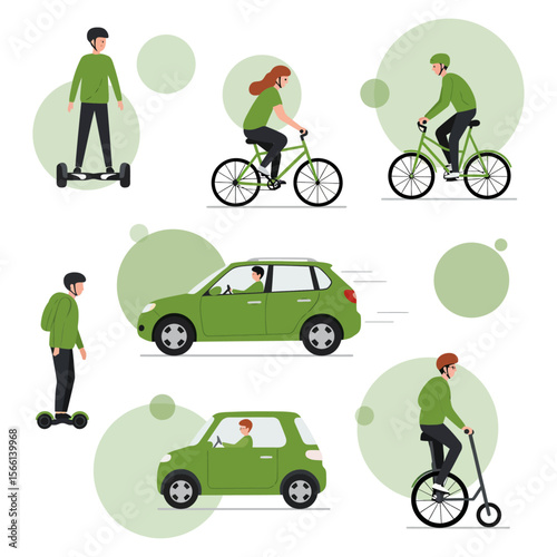 Eco Transport Green Vehicles  Sustainable Commuting Vector Art