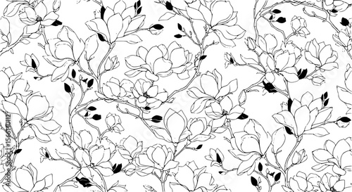 pattern with branches silhouettes. Vector black and white