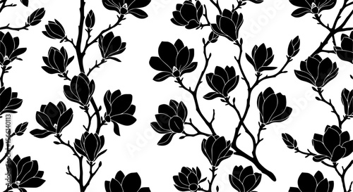 pattern with branches silhouettes. Vector black and white