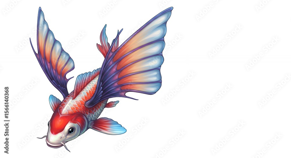 Obraz premium Colorful fish with wings illustration