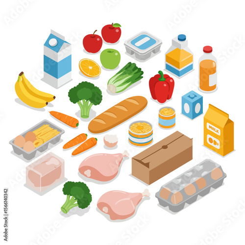 Fresh Isometric Groceries Still Life Food Stock Illustration