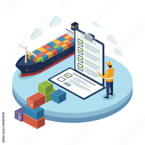 Logistics Illustration Cargo Shipping and Checklist Concept