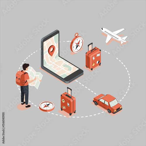 Modern Travel Planning Concept Isometric Navigation Illustration