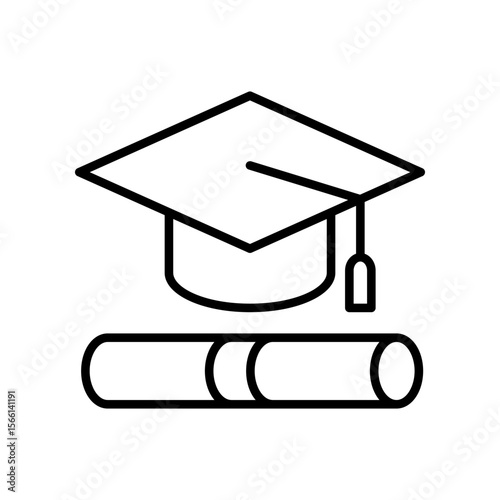 Graduation Cap and Diploma Icon for Education Concepts