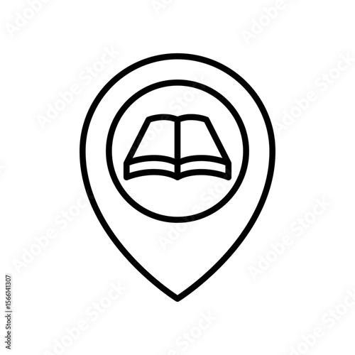 Outline Icon of Open Book Within Map Pin Illustration