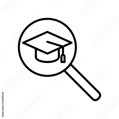 Magnifying Glass with Graduation Cap Symbolizing Education and Knowledge Search