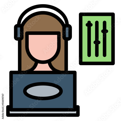 Sound Engineer Female icon vector image. Can be used for Filmmaking.