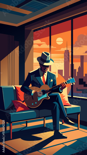 Gangster Playing Guitar on Sofa