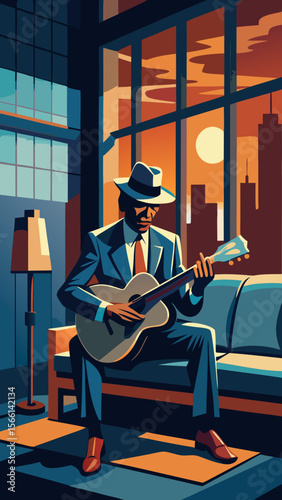 Gangster Playing Guitar on Sofa