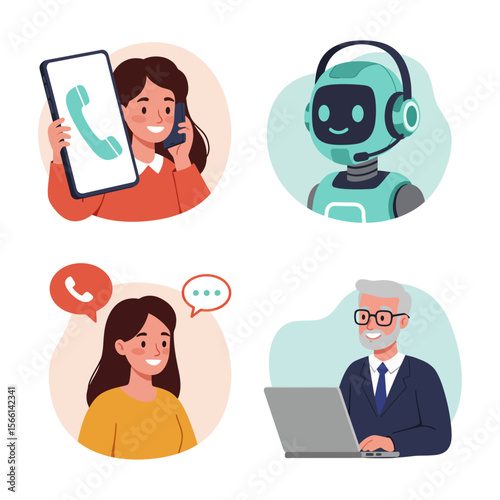 Customer service and support Chatbot Call center vector illustration