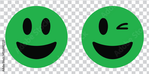 Green smiley faces with black features happy winking