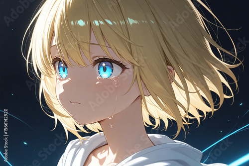 Close-Up of Anime Girl Crying on Minimalist Background
