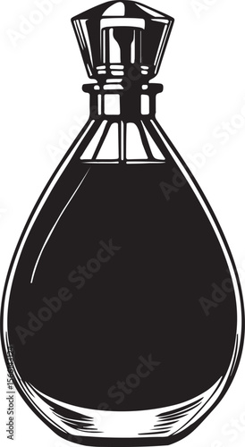 Vintage Black Perfume Bottle Illustration – Elegant Fragrance Design Vector
