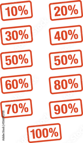 Set of red sale rubber stamps and promotional discount labels in vector design