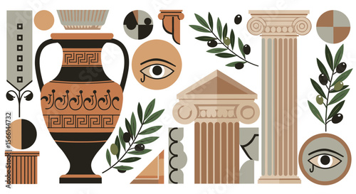 Ancient greek culture vector illustration for decorative design and art projects in flat style