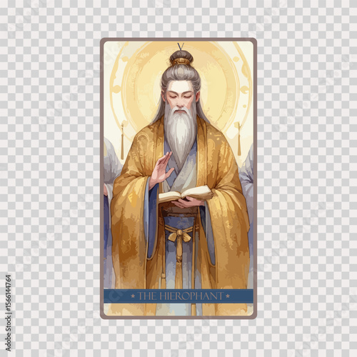 A watercolor Tarot card 'The Hierophant'.Tarot card colorful deck. Major arcana set part . Occult and alchemy symbolism.