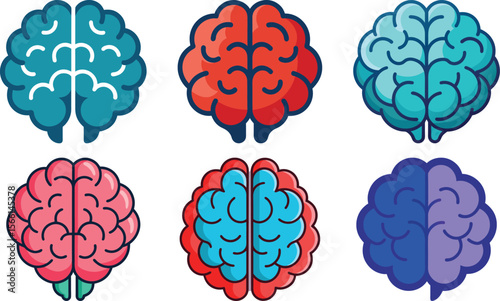 Six Colorful Brain Illustrations Thinking Mind Intelligence