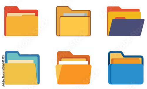 Colorful File Folders Data Organization System Icons,