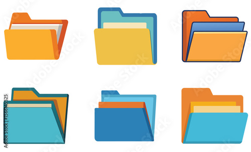 Colorful File Folders Data Organization System Icons,