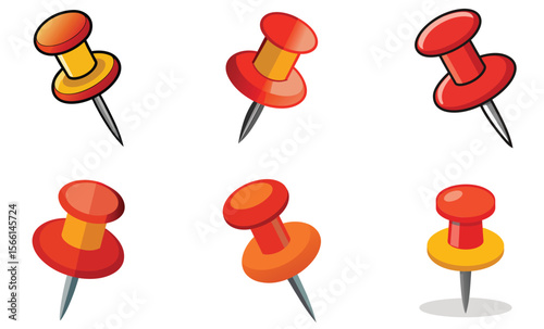 Colorful Pushpins Collection Office Supplies Stationery Icons