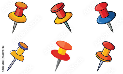 Colorful Pushpins Collection Office Supplies Stationery Icons