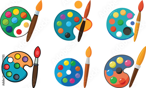 Colorful paint palettes and brushes art supplies creativity