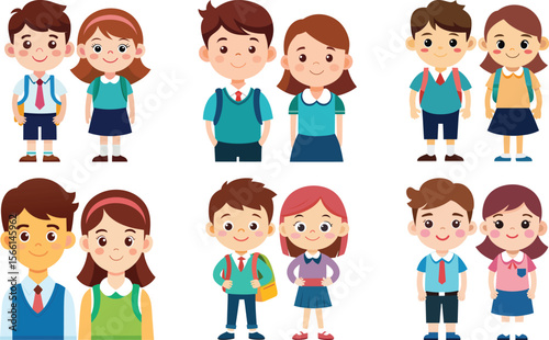 Cute school children ready for class in uniform