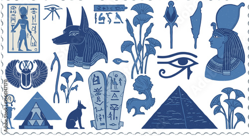 Ancient egypt symbols vector illustration: pharaohs, hieroglyphs, and mythical icons design for historical themes
