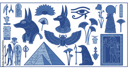 Ancient egyptian symbolic elements vector illustration design for decorative use in flat style
