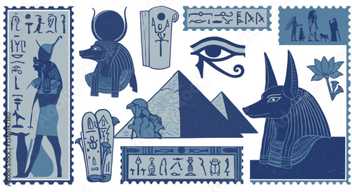 Ancient egyptian symbols and artifacts vector illustration in retro vintage style for design and decoration