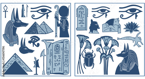 Ancient egyptian symbols and artifacts vector illustration for design and decor