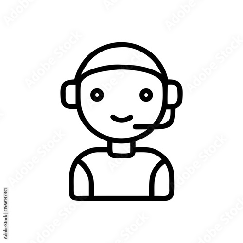 Customer Support Icon Line Art – Headset Service Representative Illustration