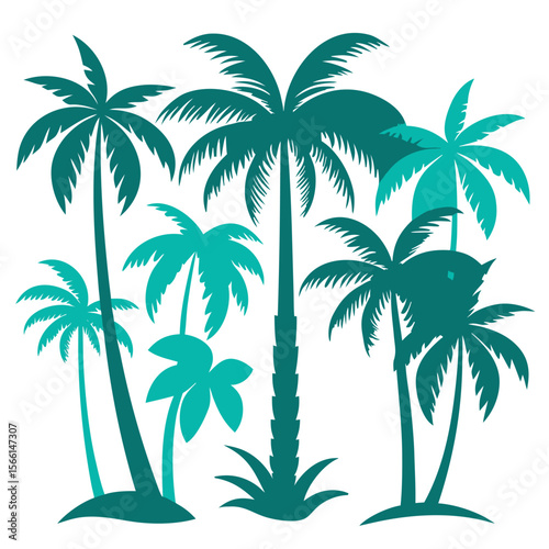 Palm Tree Silhouette Set – Tropical Tree Icons on White Background