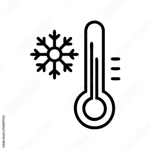 Cold Temperature Icon with Thermometer and Snowflake Outline