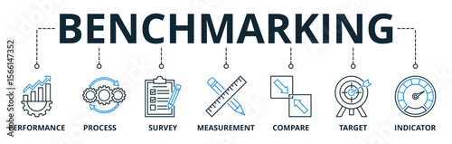 Benchmarking web banners concept vector illustration with keywords and icons