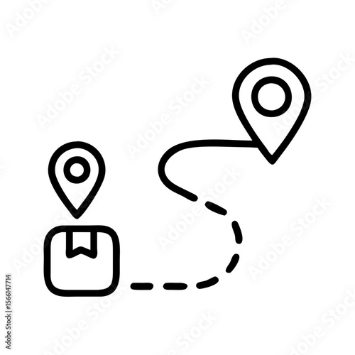 Delivery route map with package and location pins in minimal style  