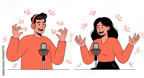 Podcasting duo vector illustration: engaging communication and entertainment design for digital media