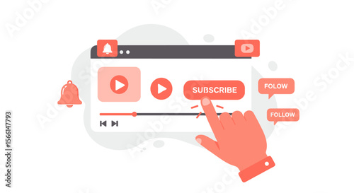 Online video platform concept vector illustration for social media engagement and subscription promotion