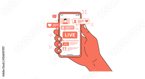 Social media interaction live stream concept in flat style vector illustration