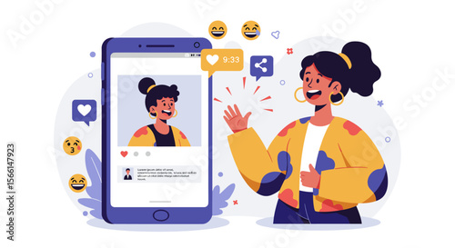 Social media interaction vector illustration - engaging digital communication concept for online sharing