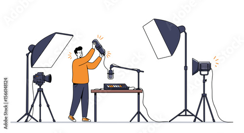Podcast recording studio setup vector illustration for creative design
