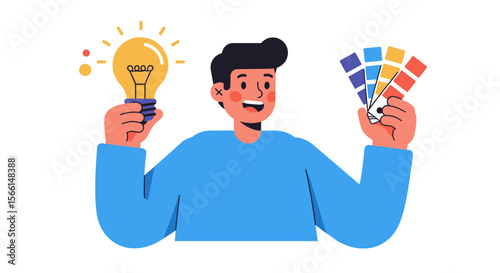 Creative thinking and design concept vector illustration with color palette in flat style