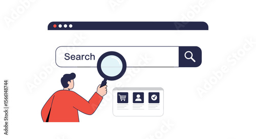 Search engine and online shopping concept vector illustration for web design